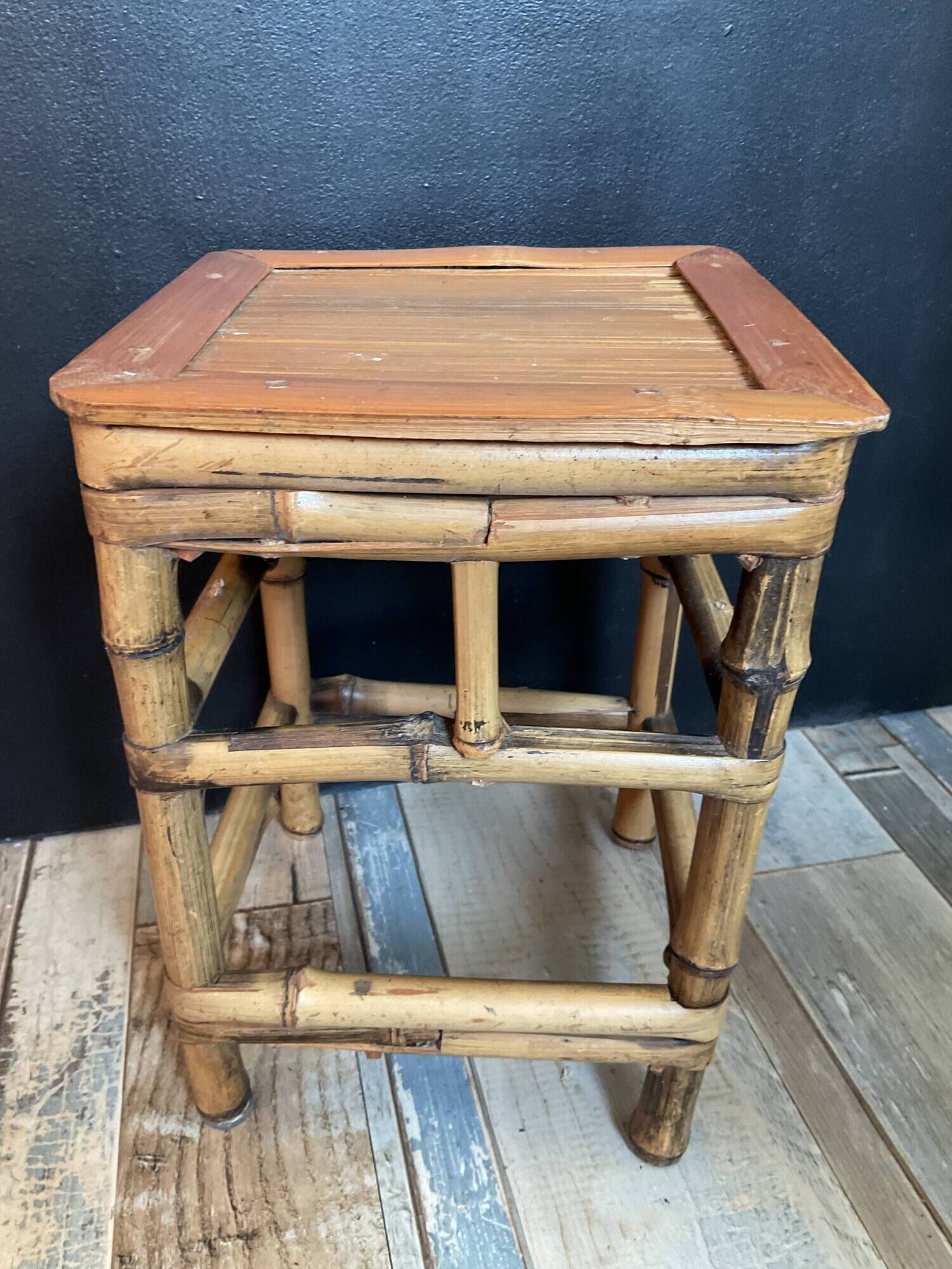 Trio of vintage rattan plant holders in the 60s