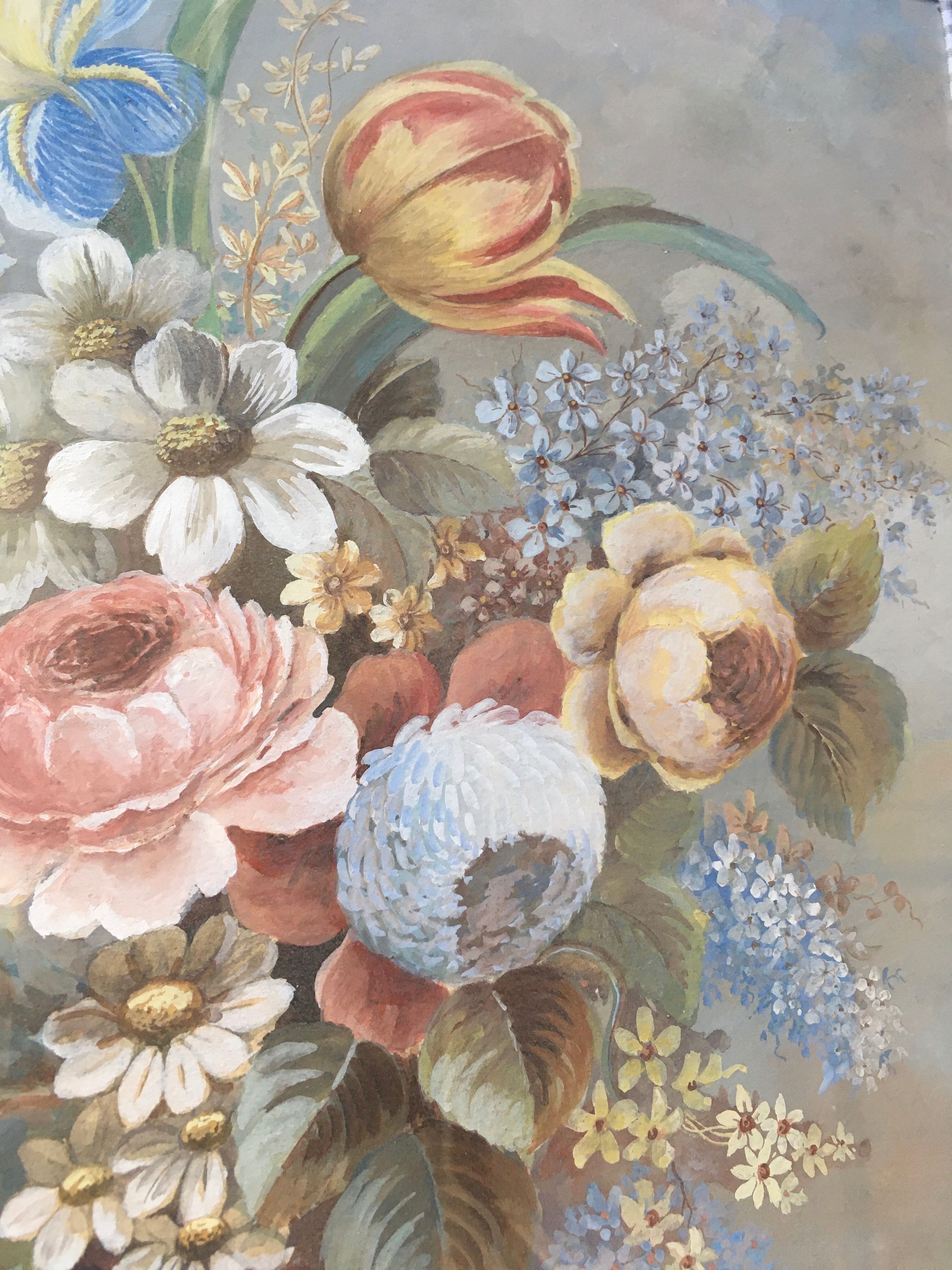 19th-century Gouaches Flower bouquets