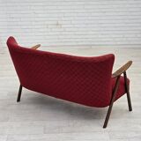 1960s, Danish 2-seater sofa, red furniture fabric, beech wood.