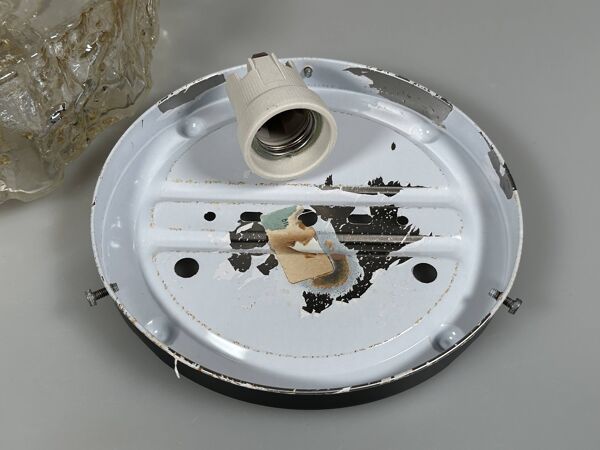 1960s 1970s Ceiling Lamp  Flush Mount in Glass & Metal Space Age Design