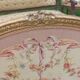 Golden wooden fireplace screen and Aubusson tapestry, 19th century.
