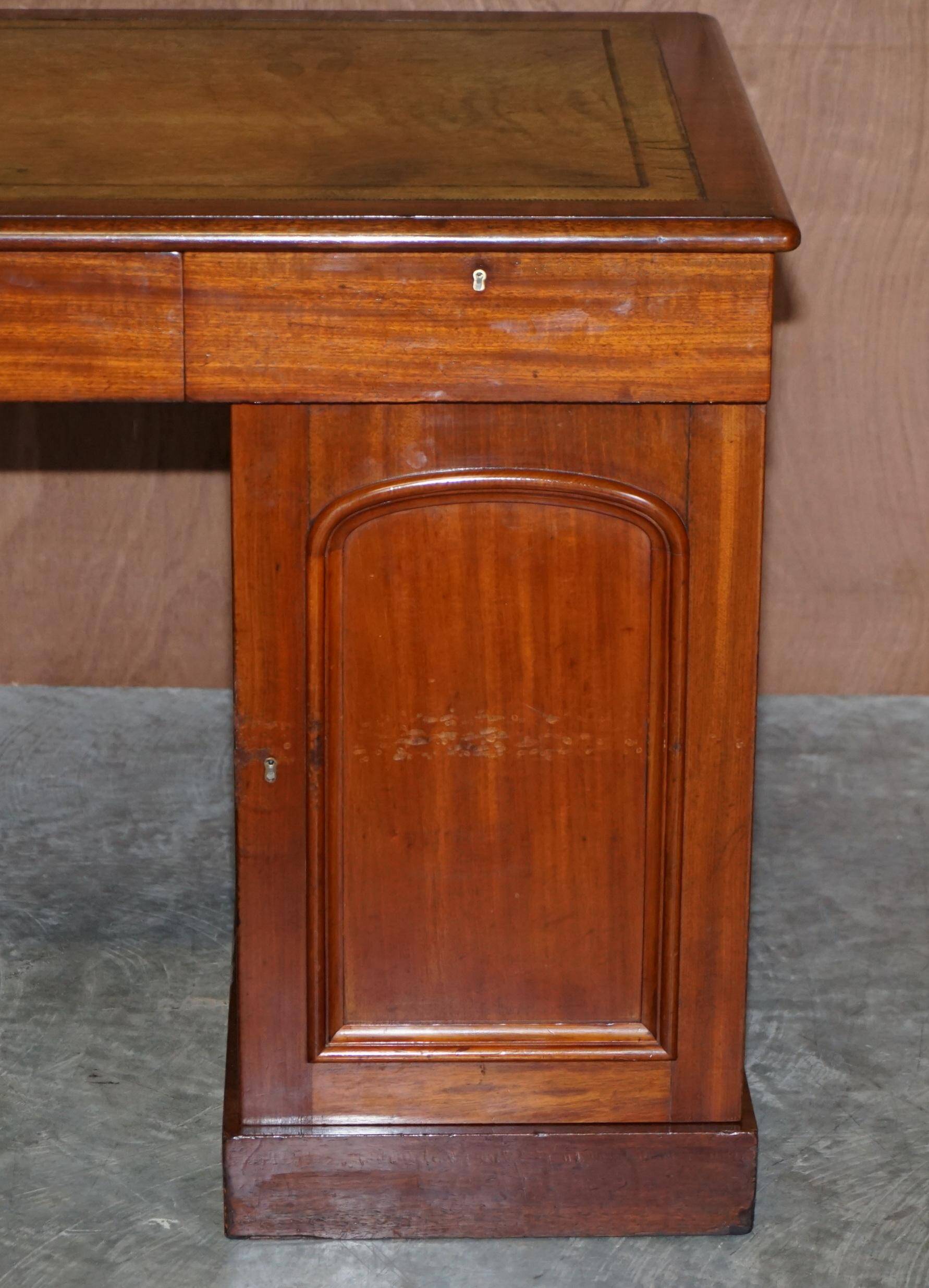 Antique Hardwood Desk with Leather Top and Slanted Drawer