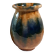 Aetgina vase Vallauris vintage in ochre and blue glazed ceramic.