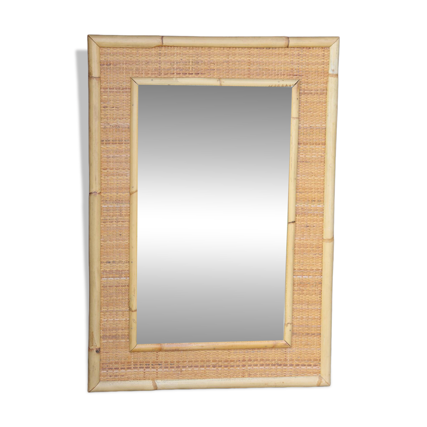Large bamboo rattan mirror by Dal Vera Italy 1970