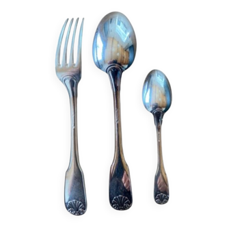 Silver-plated metal cutlery set, shell model 097