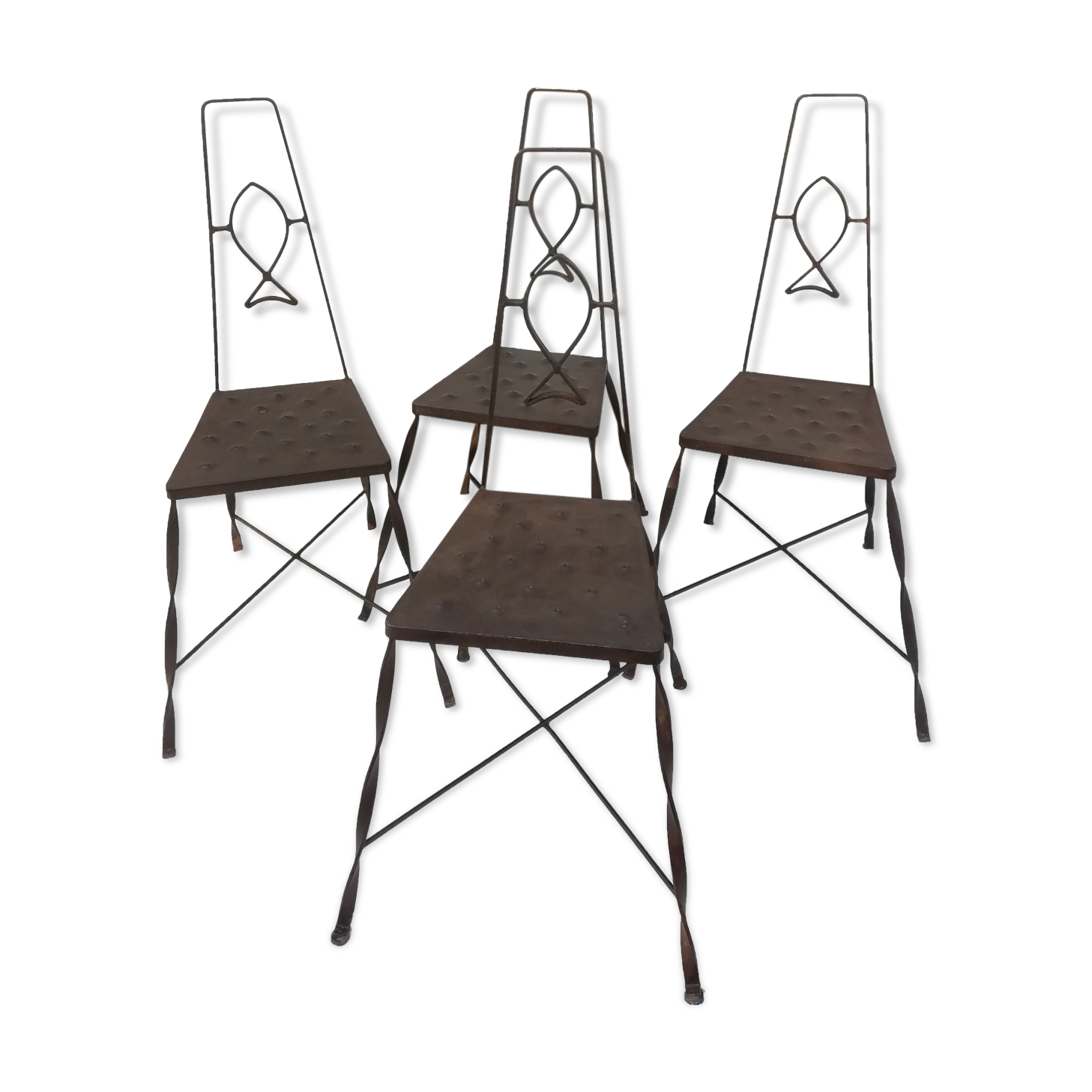 Set de 4 chaises en métal décor de poisson