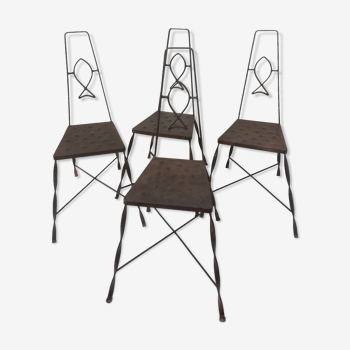 Set de 4 chaises en métal décor de poisson