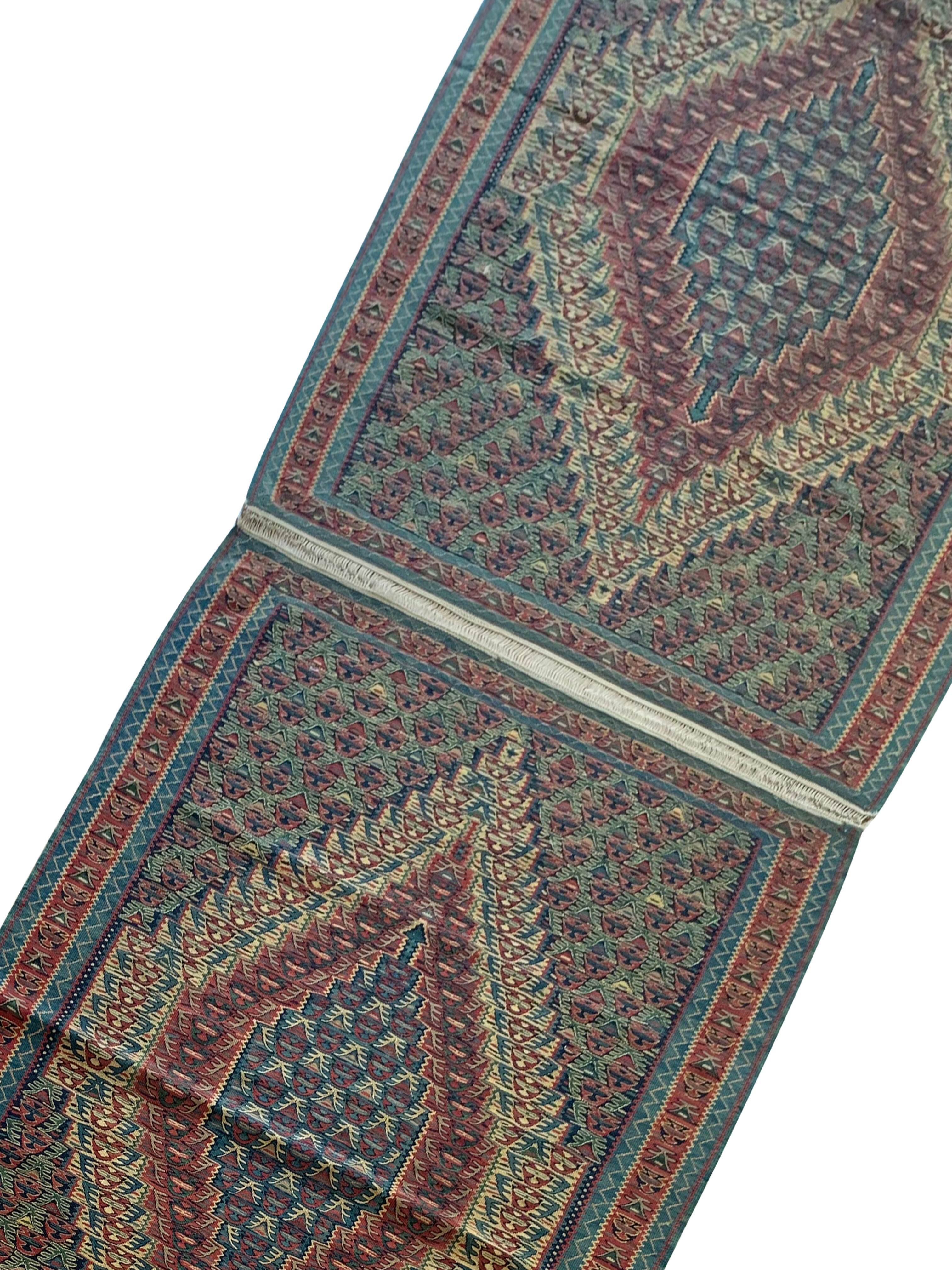 Pair of blue & green silk and wool kilims handmade persian rugs