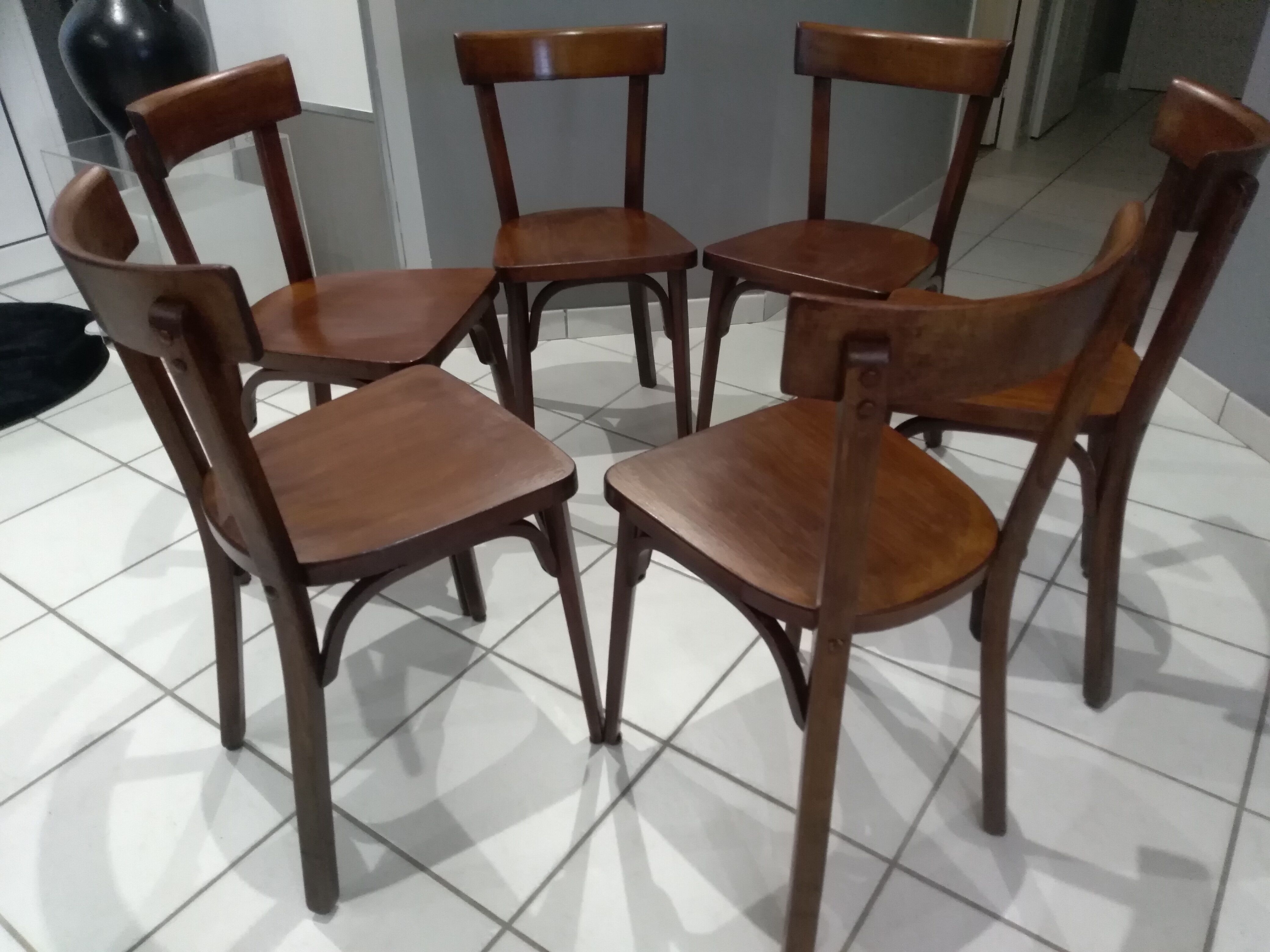 Suite de 6 chaises de bistrot Baumann vintage 1968