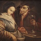Tableau flamand scène d'intérieur du 18ème siècle