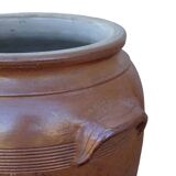 Grand pot à confit ancien en faïence française à glaçure brune salée