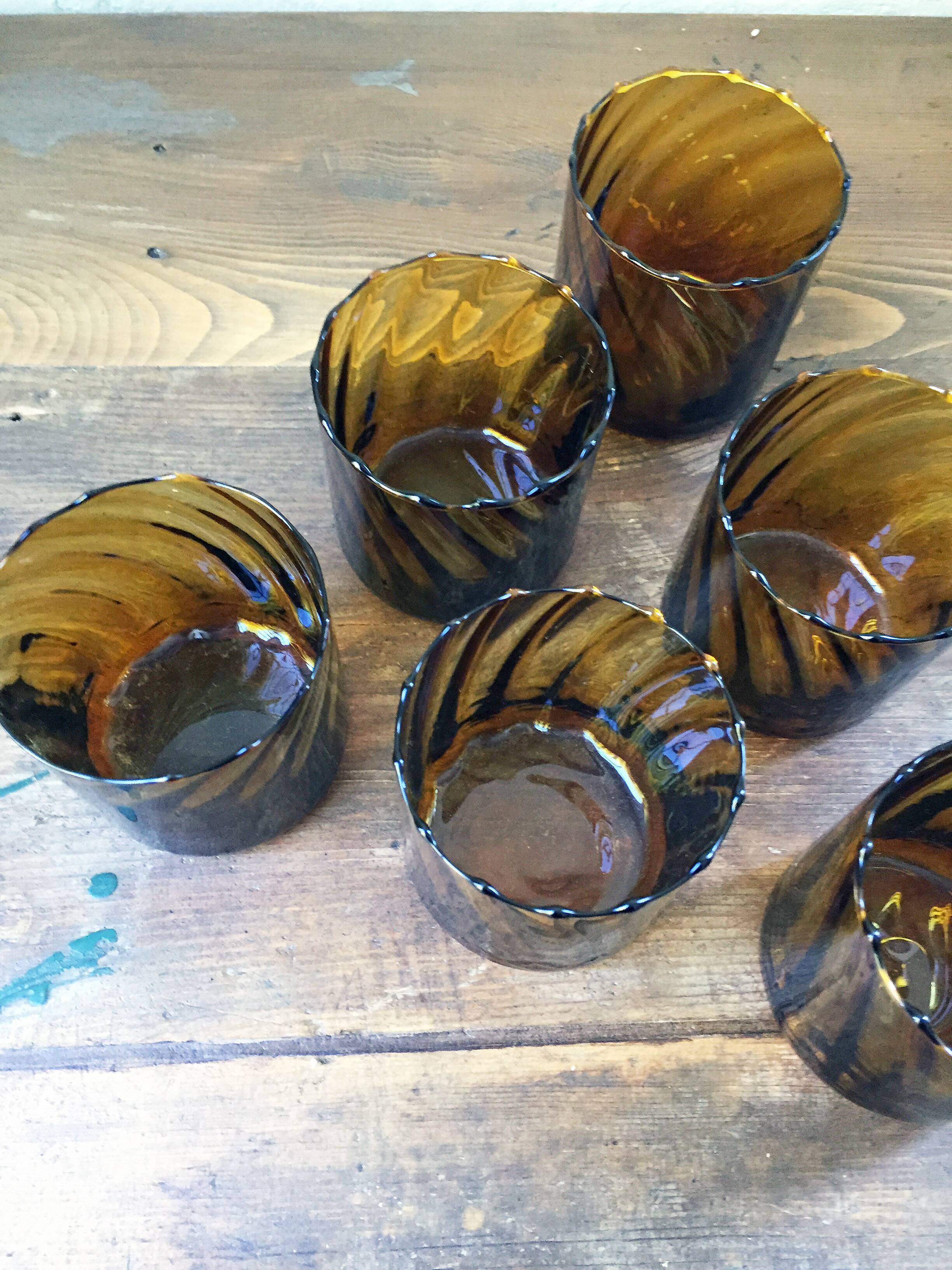 Set of amber glasses