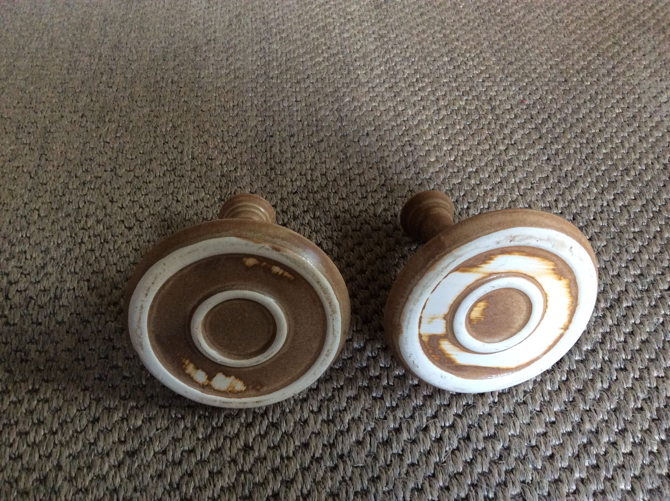 Pair of stoneware candle holders