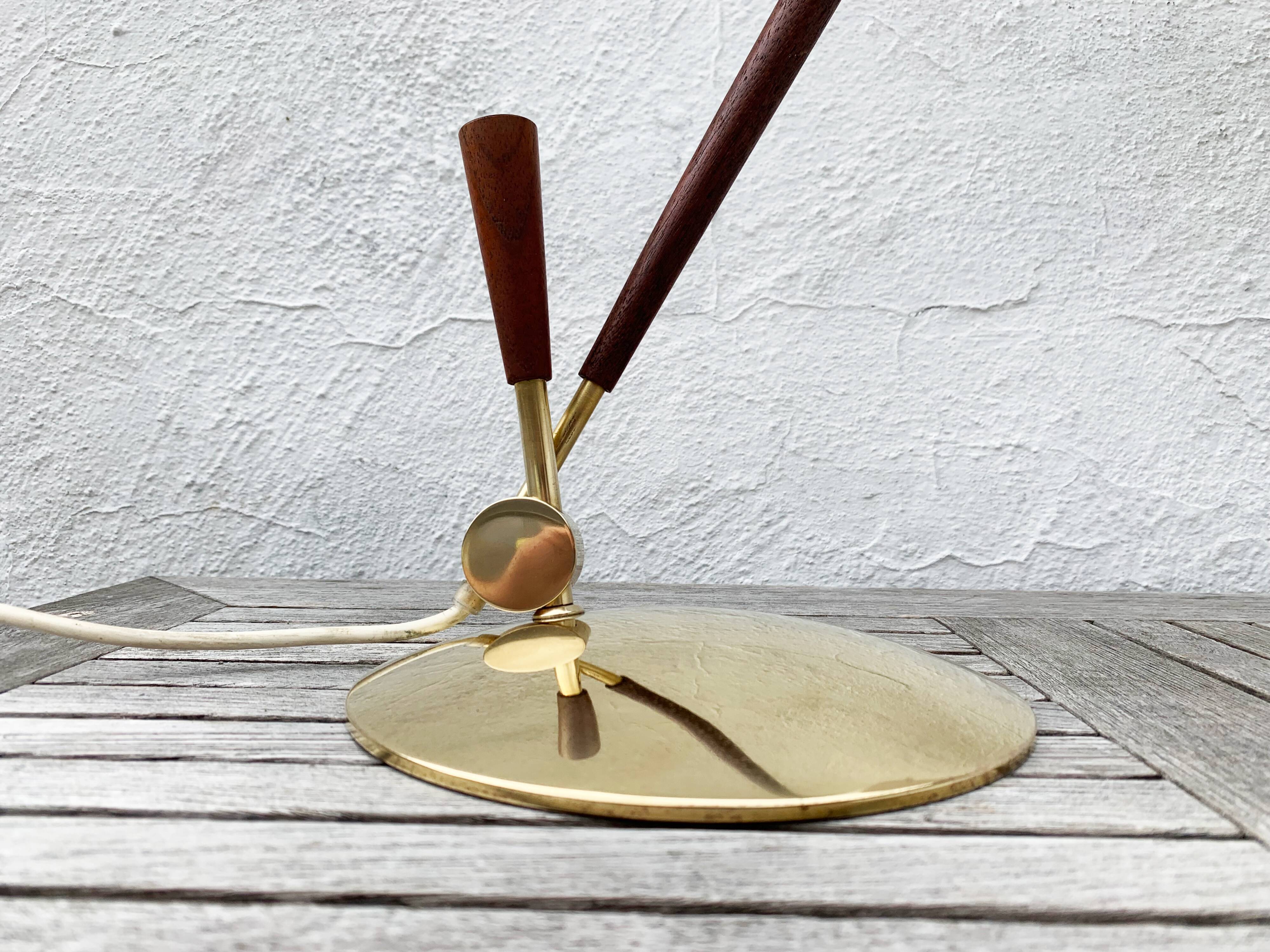 Poul Dinesen - Th. Valentines. Teak And Brass Table Lamp, Mid-20th Century