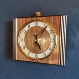 Vintage formica clock rectangular silent wall clock "Hermle gilded wood"