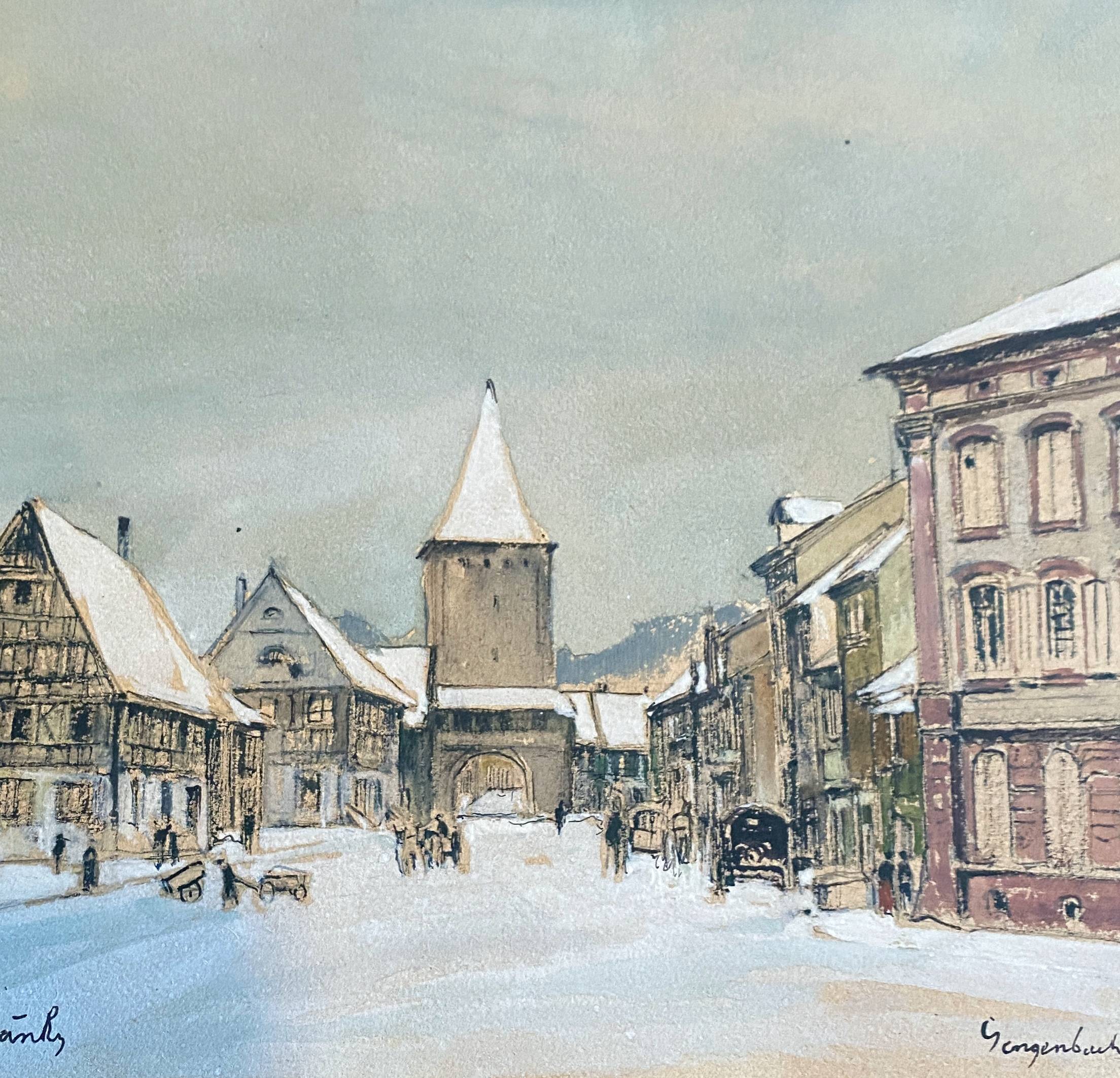 Watercolor painting "Gengenbach" in 1942 Germany signed Greinke (?)