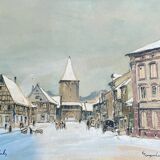Watercolor painting "Gengenbach" in 1942 Germany signed Greinke (?)
