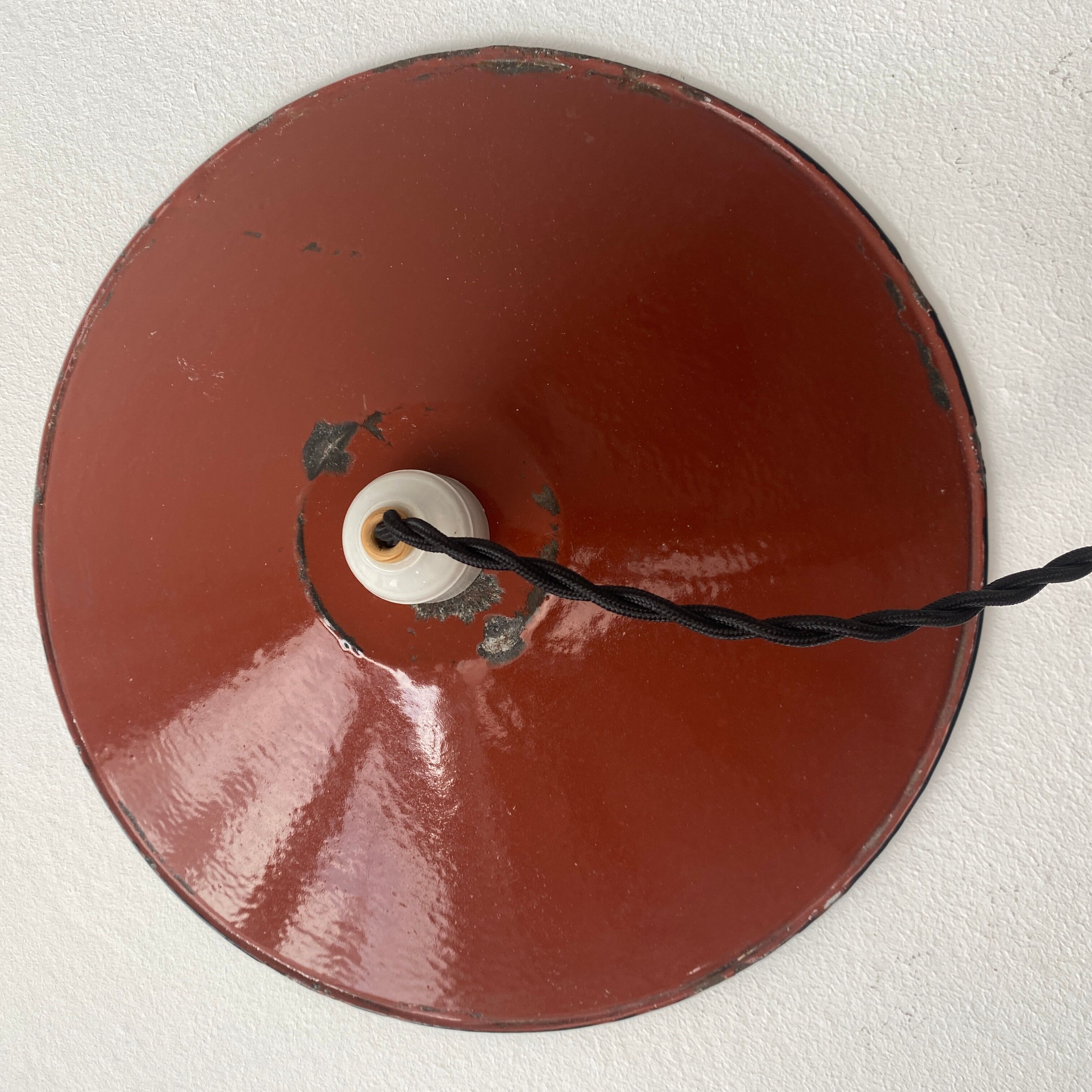 Old red enamelled industrial suspension 30 cm