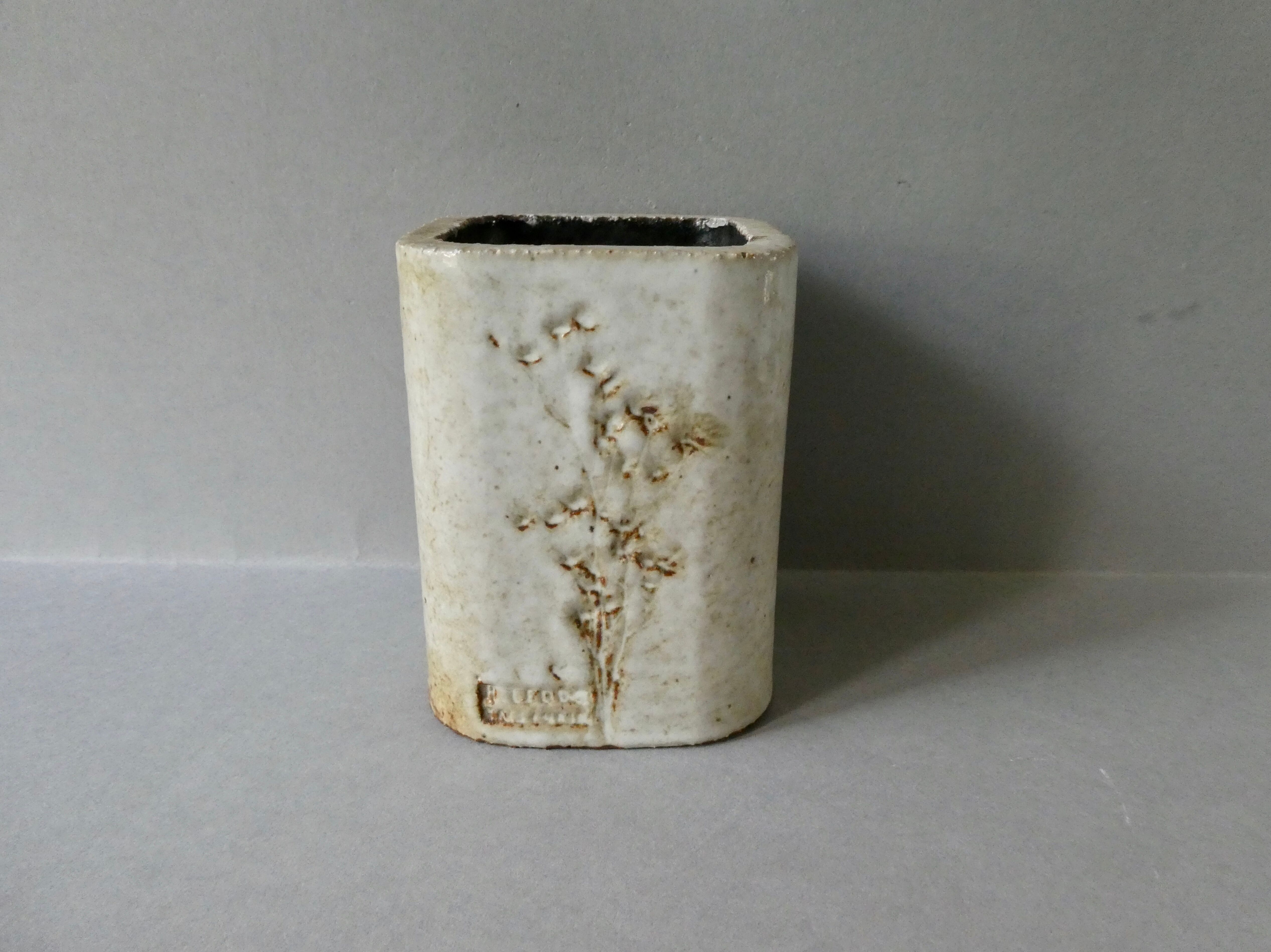 Vase en grès émaillé herbier Raymonde Leduc Vallauris