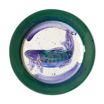 Assiette " poisson " en céramique de Julie Ueland, années 90