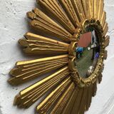 Sun mirror, witch's eye, in gilded wood circa 1960-70