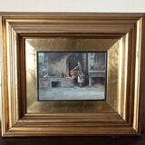 huile sur panneau "la lavandière" Gino Tommasi (1880-1942), début XXe siècl