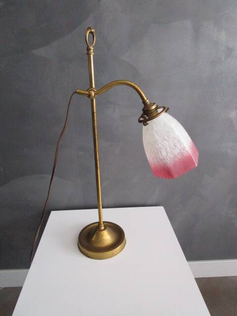 Antique brass and glass paste tulip lamp