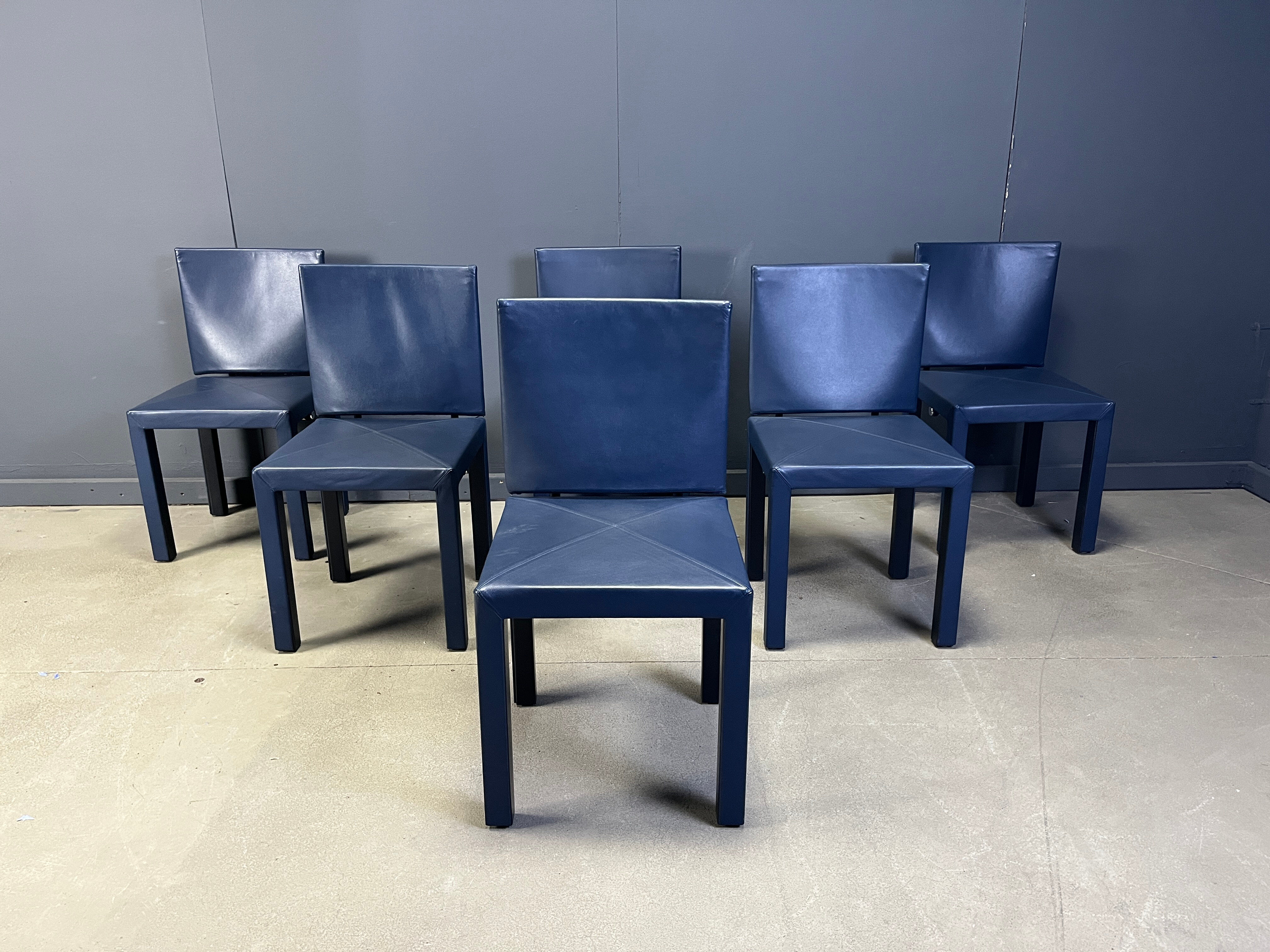 Set of 6 blue Arcadia dining chairs by Paolo Piva for B&B Italia, 1980s