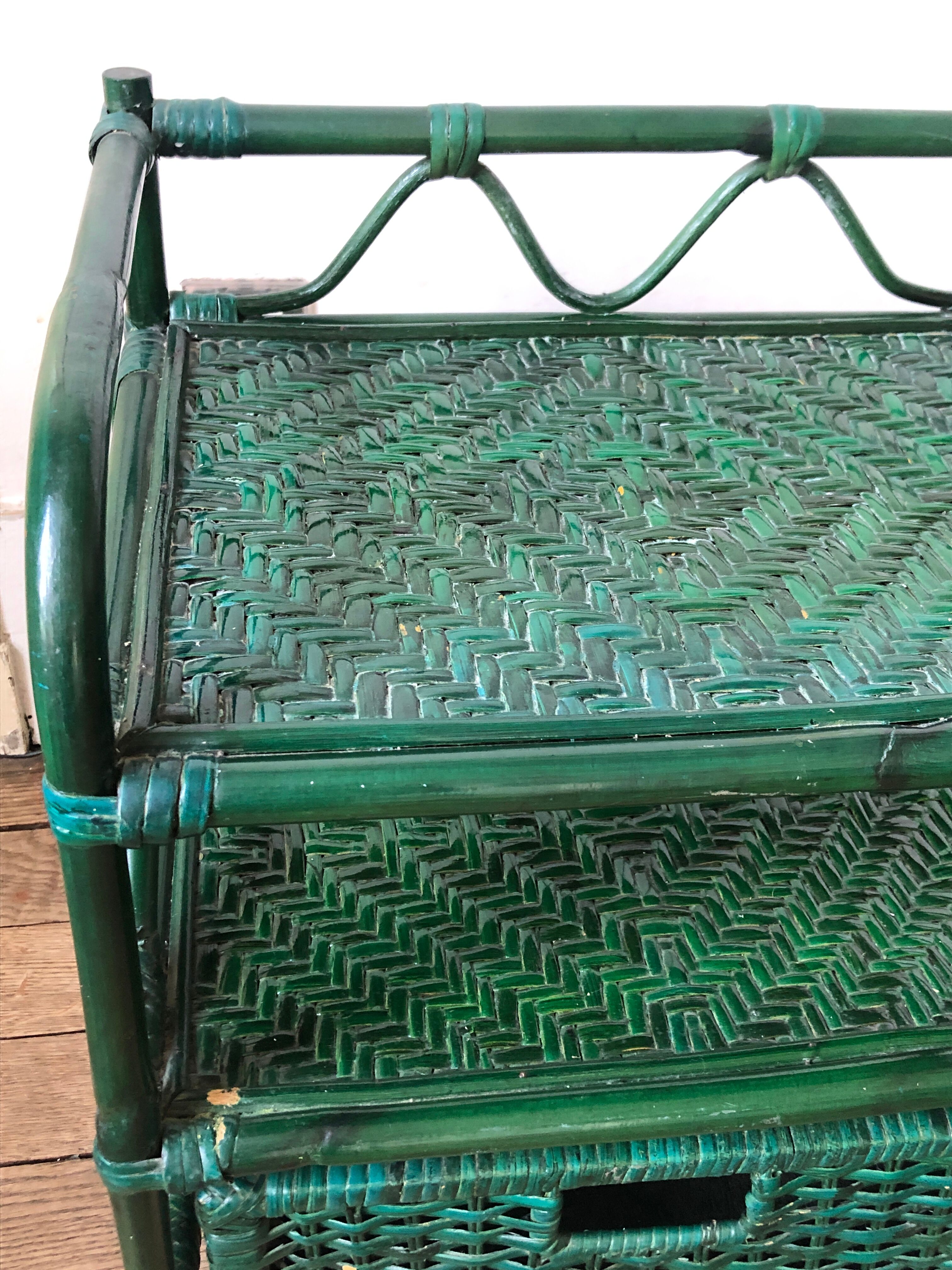 Bedside table rattan and green bamboo