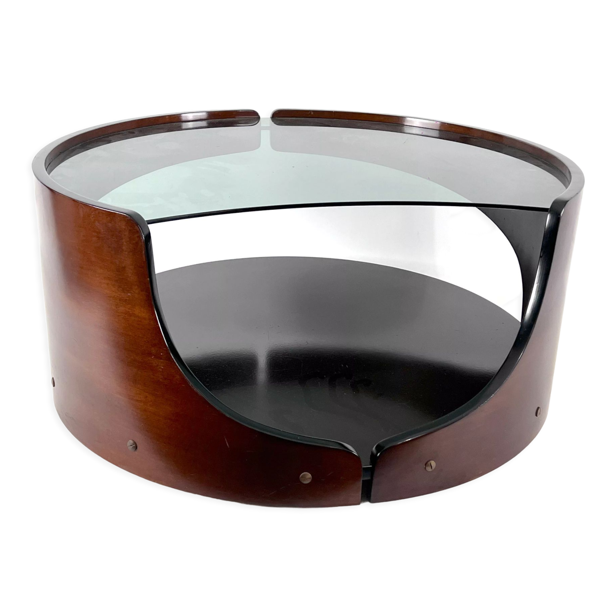 Mid-century modern wood round coffee table, italy 70s
