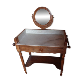 solid wood dressing table, intact mirror, cracked marble