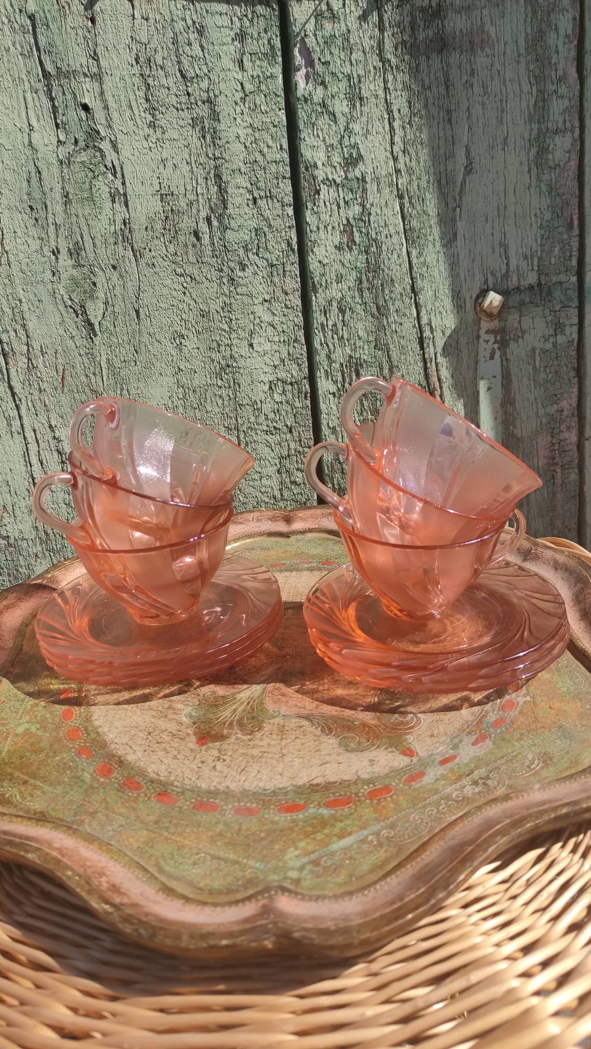Vintage vereco pink cups France six-serve