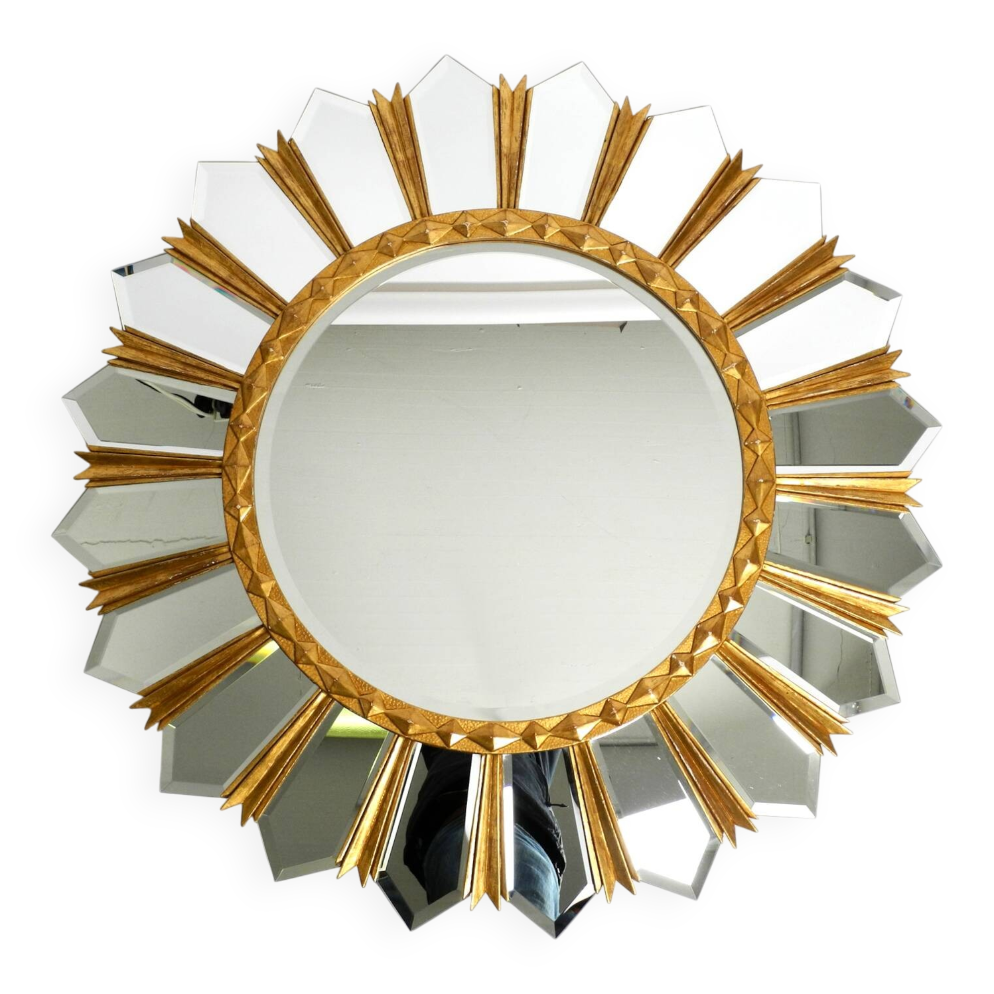 Large gilded Italian XXL Regency Sunburst Wall Mirror | diameter 93 cm