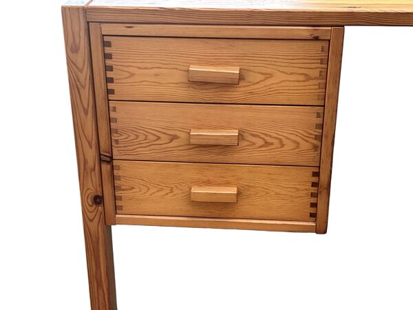 Bureau en pin vintage, autonome, pin des années 1970, design, Ate van Apeldoorn