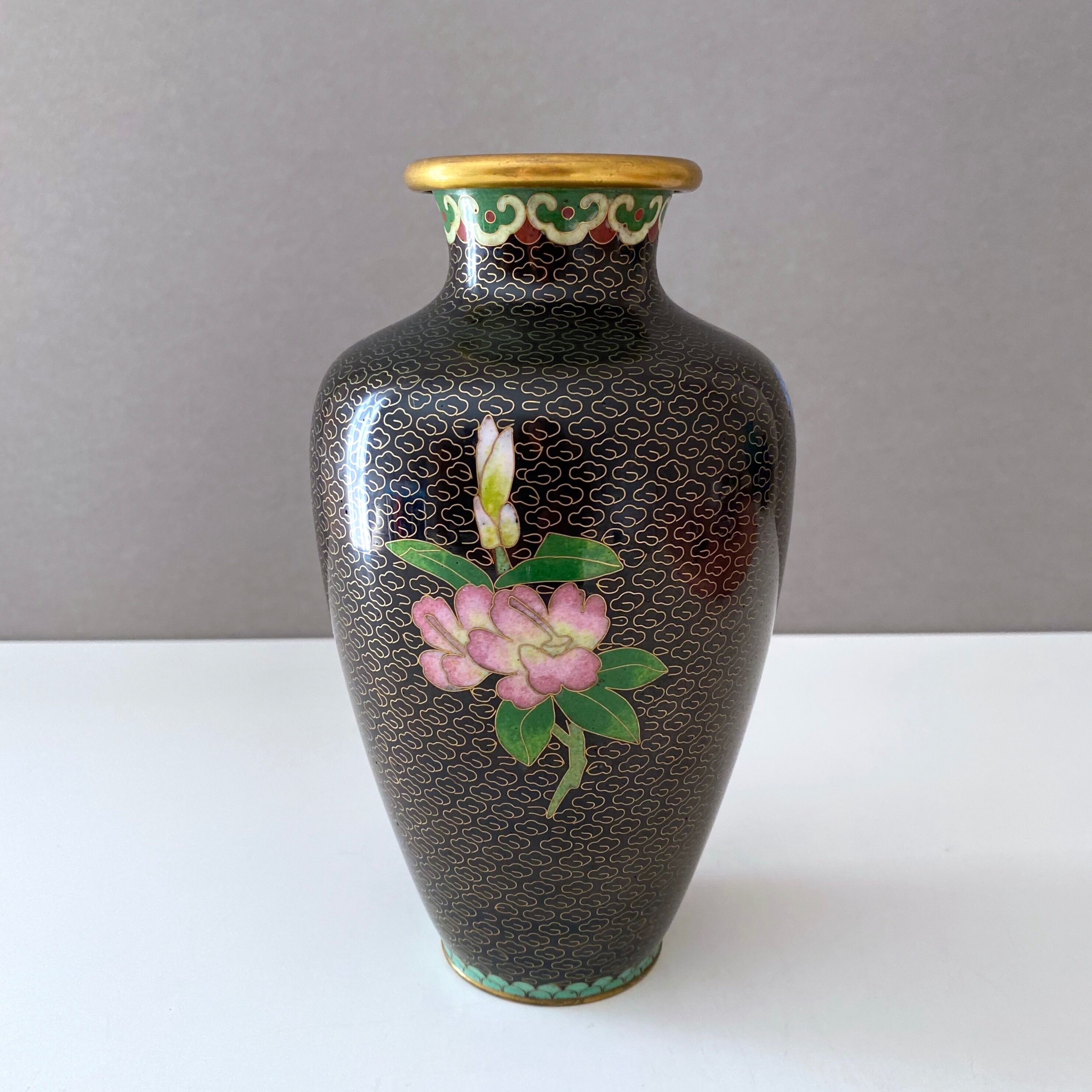 Cloisonne vase, vintage enamel vase