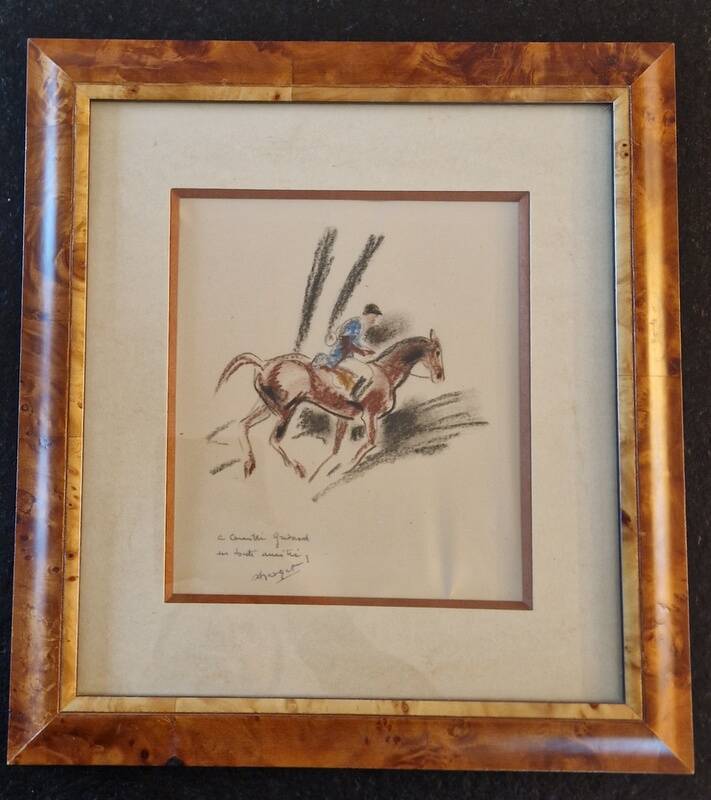 André Margat (1903-1999) - Dry pastel on paper - Rider or huntsman on horseback - Signed and dedicated