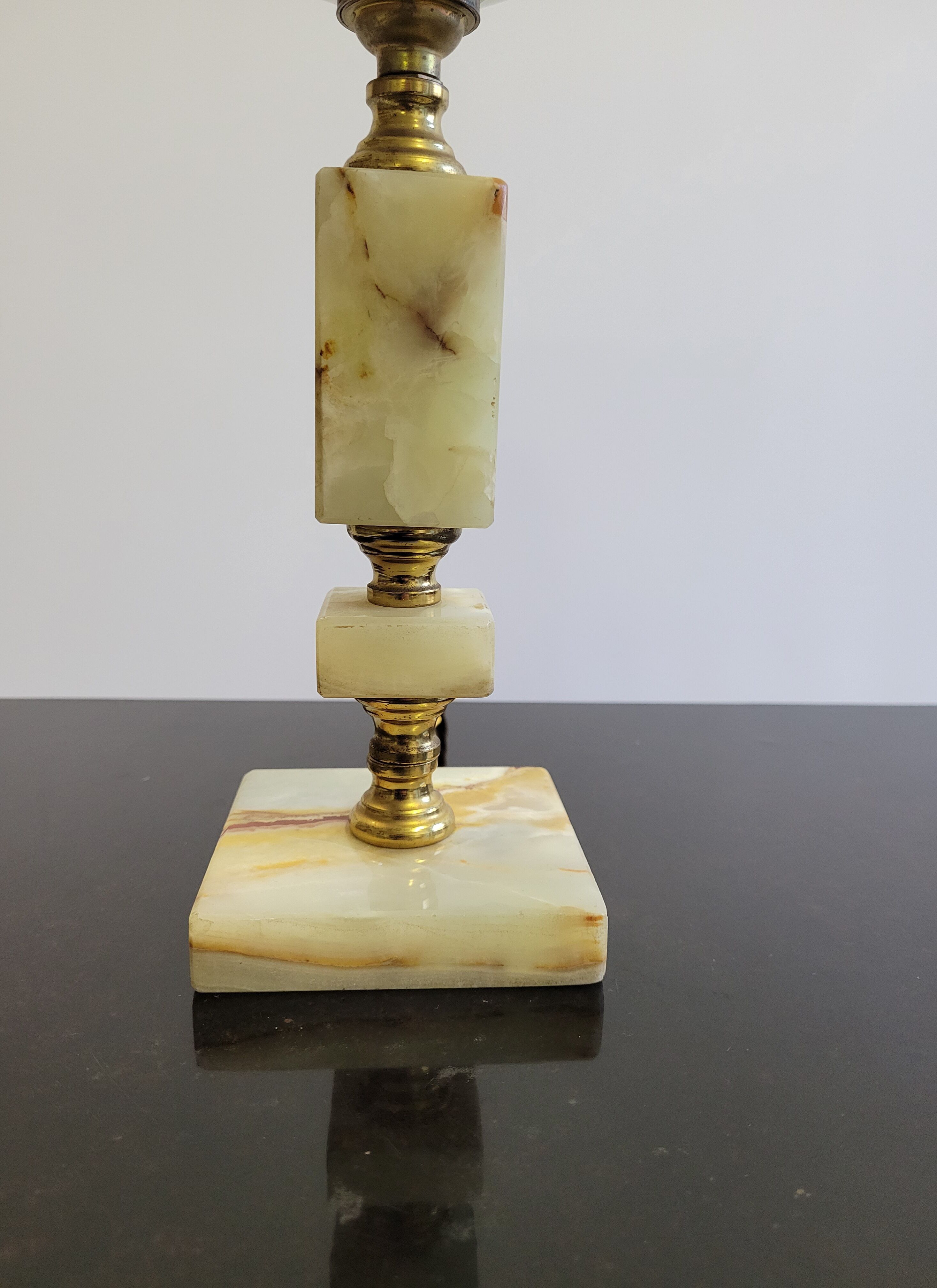 Onyx and brass lamp with opaline globe