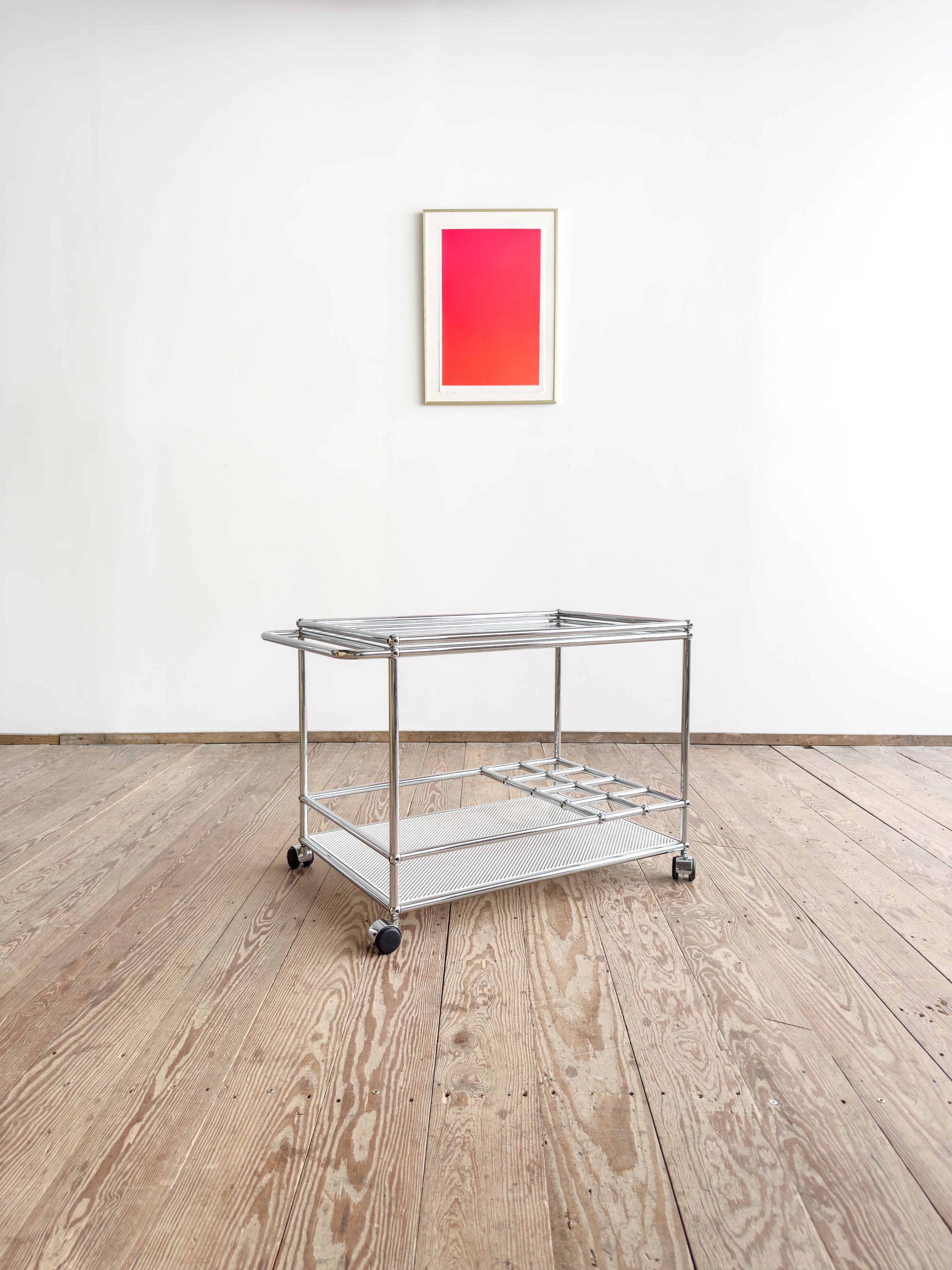 Chariot de service/ bar/ thé USM Haller, blanc et verre, Fritz Haller