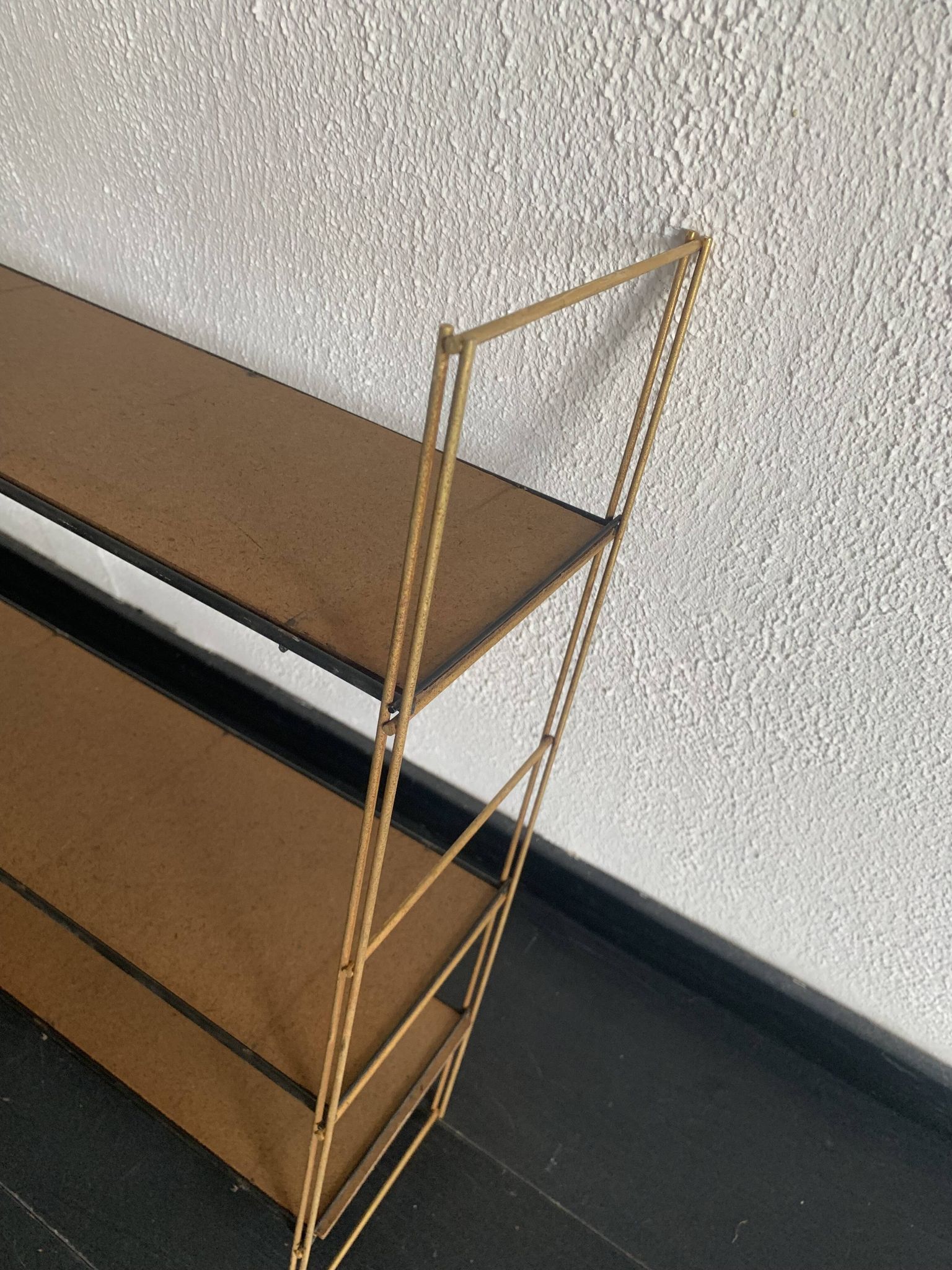 Vintage 1960 String wall shelf in gold wood - 60 x 50 cm