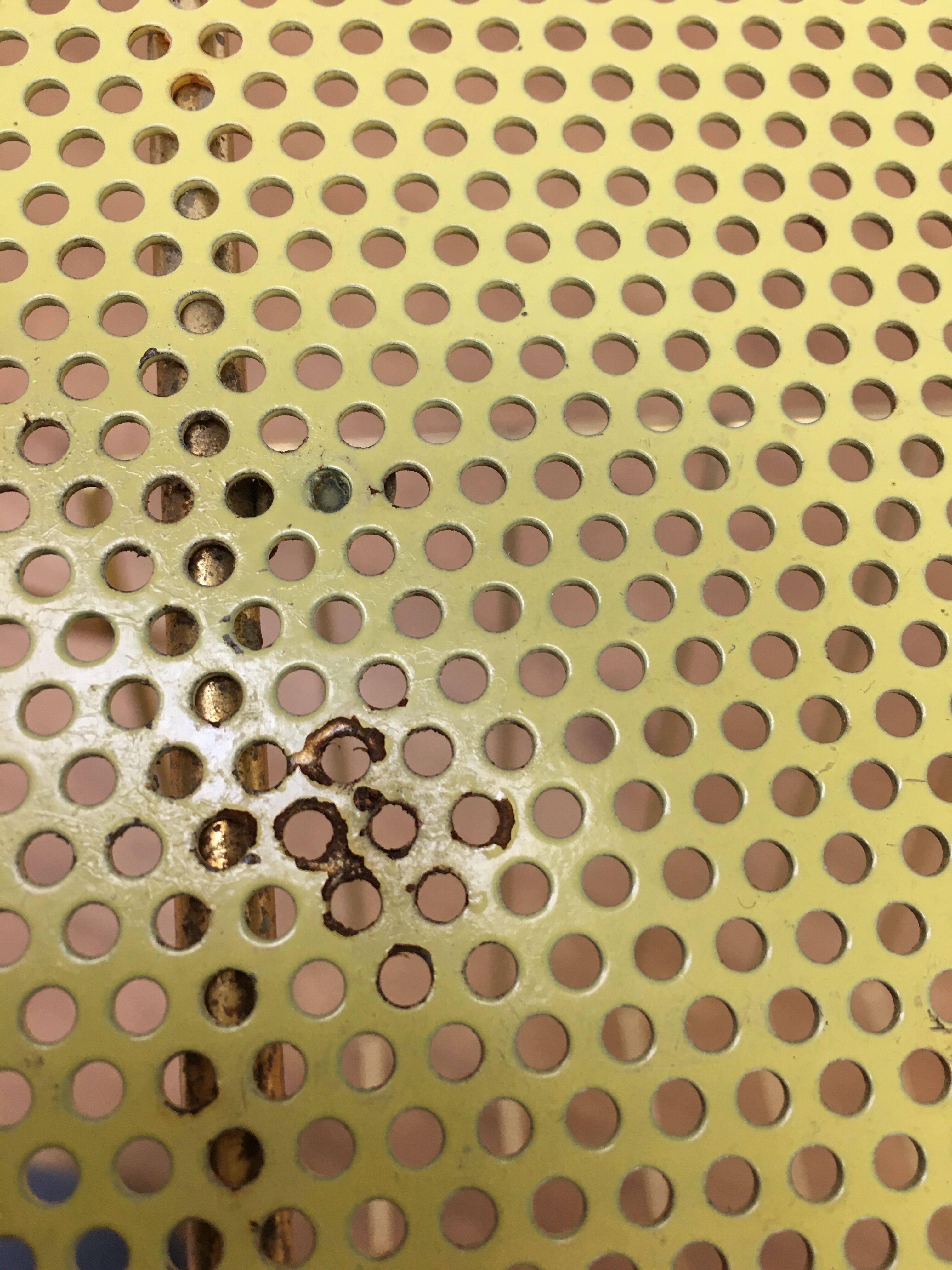 Vinyl magazine holder side table, perforated sheet metal, 50s