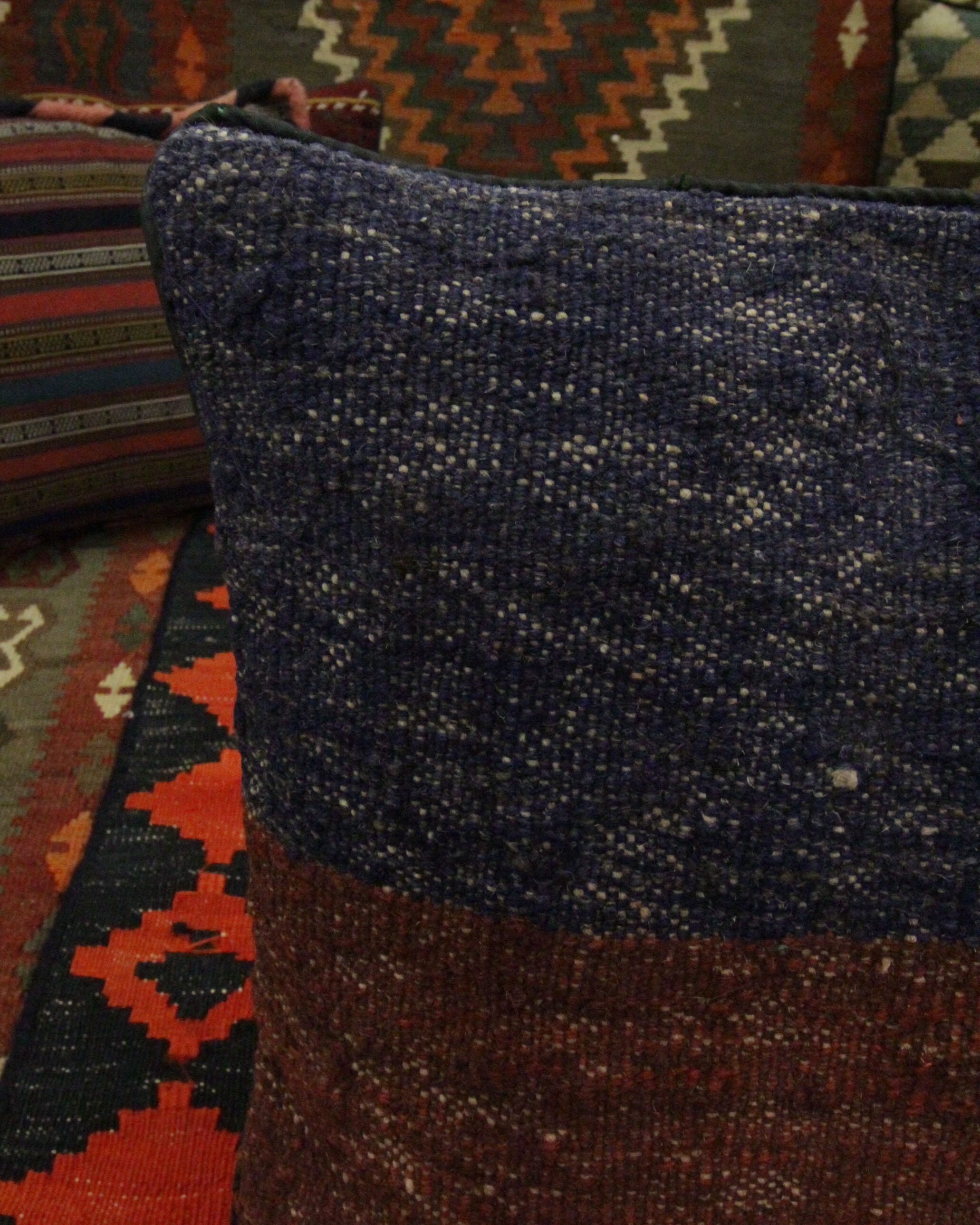Handmade Blue and Burgundy Cushion Cover- 41x41cm