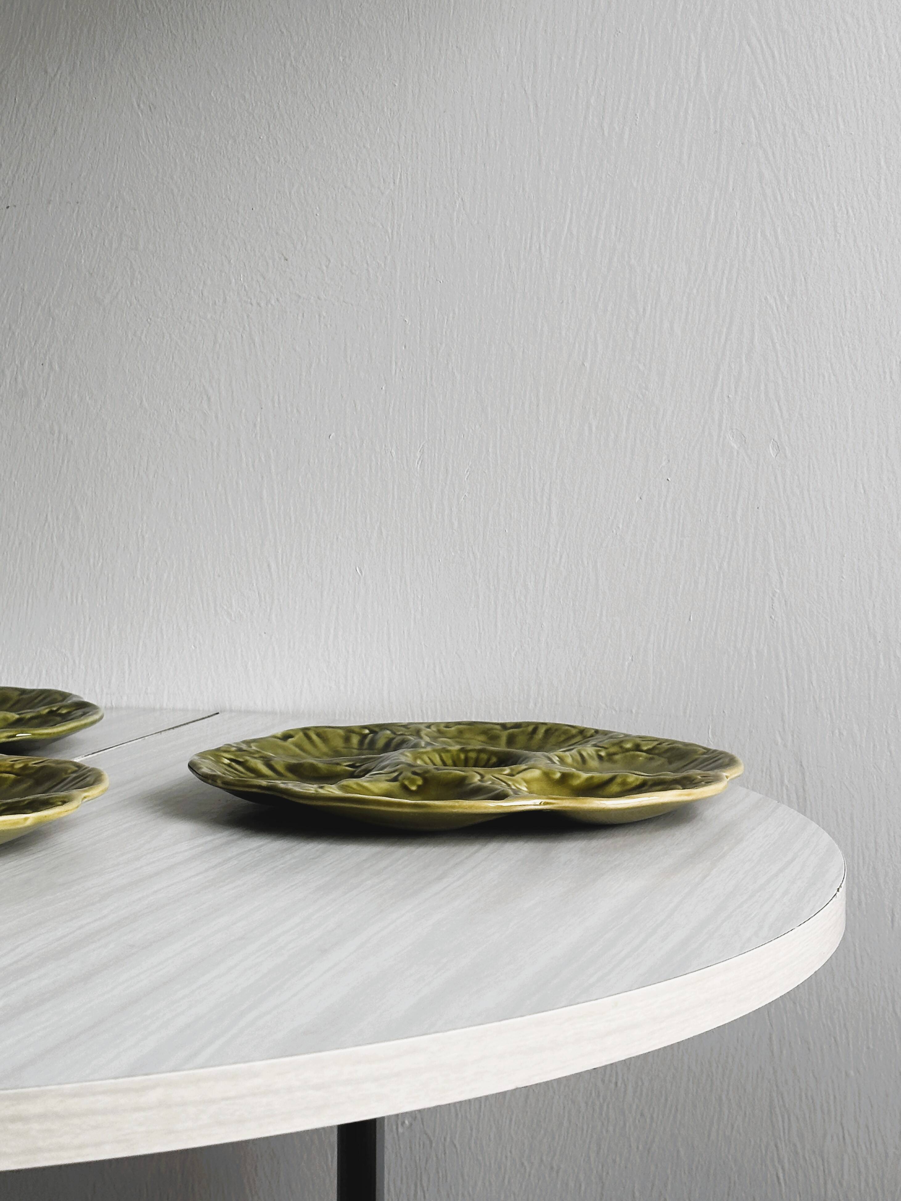 5 shell plates in green enamelled GIEN slip