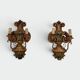 Pair of Polychrome Carved Wood Wall Lights with Vase and Acanthus. Arm in Iron.
