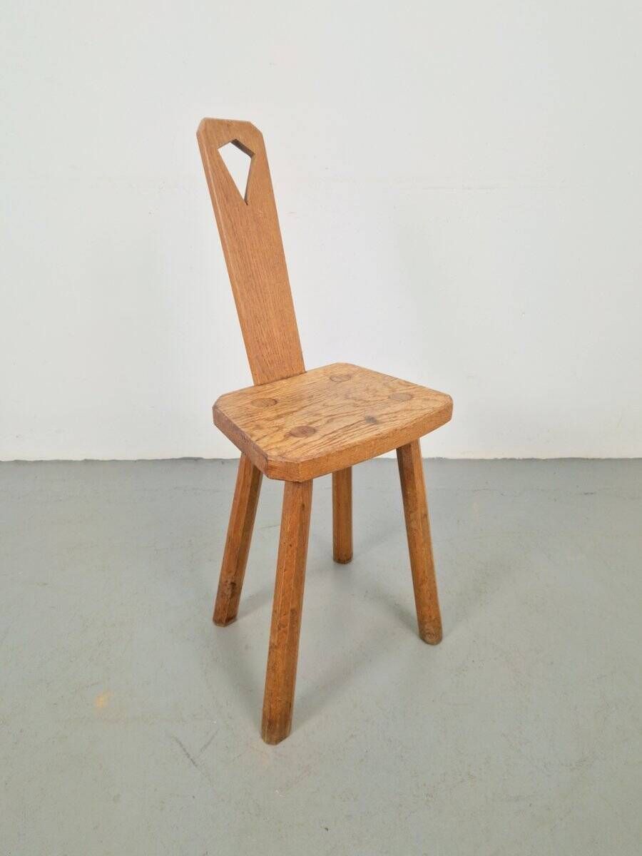 Dutch Brutalist Oak Plant Table or Stool, 1950s