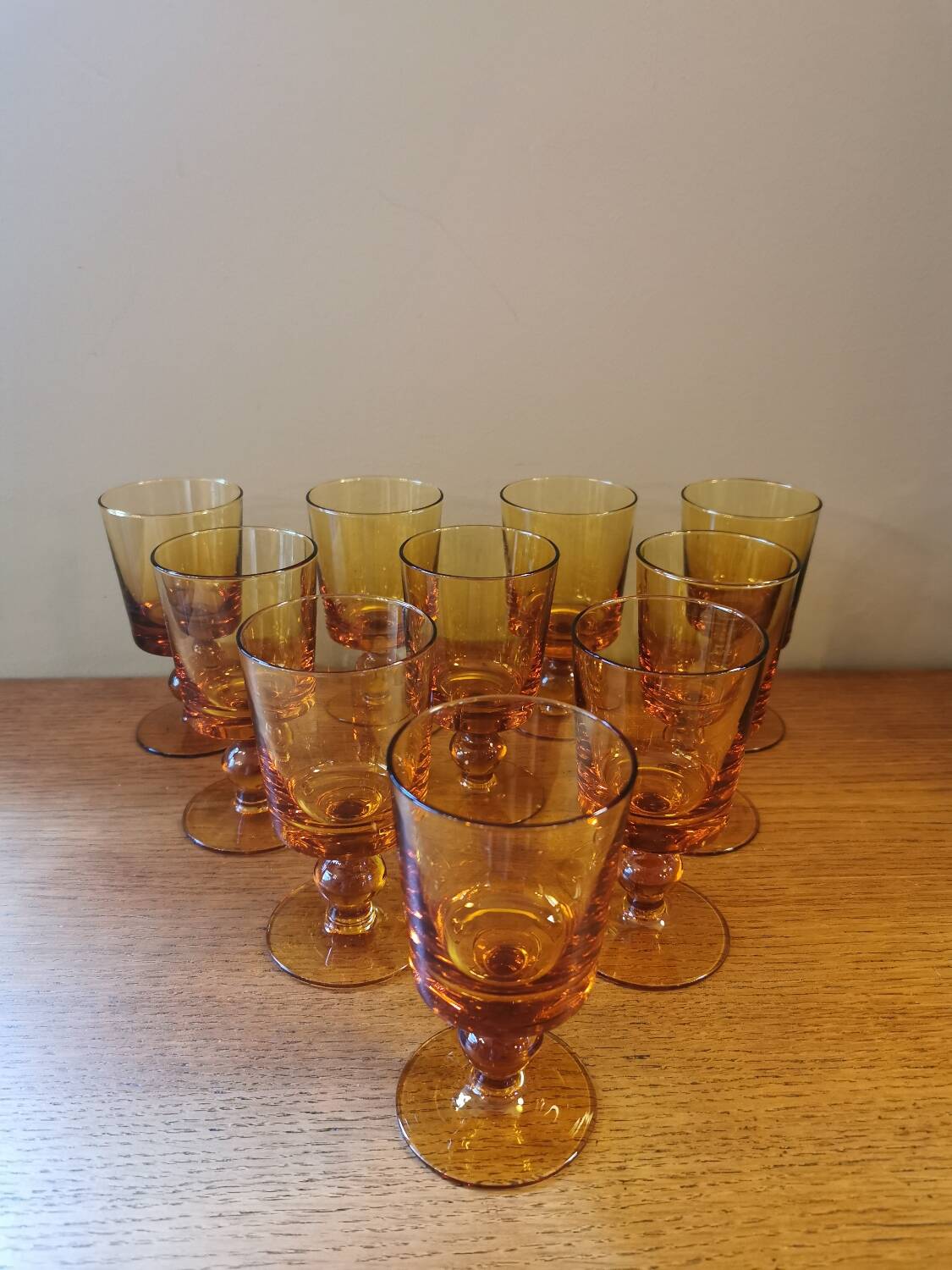 Set of 11 vintage amber stemmed glasses