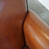 Cognac-colored sheep leather sofa