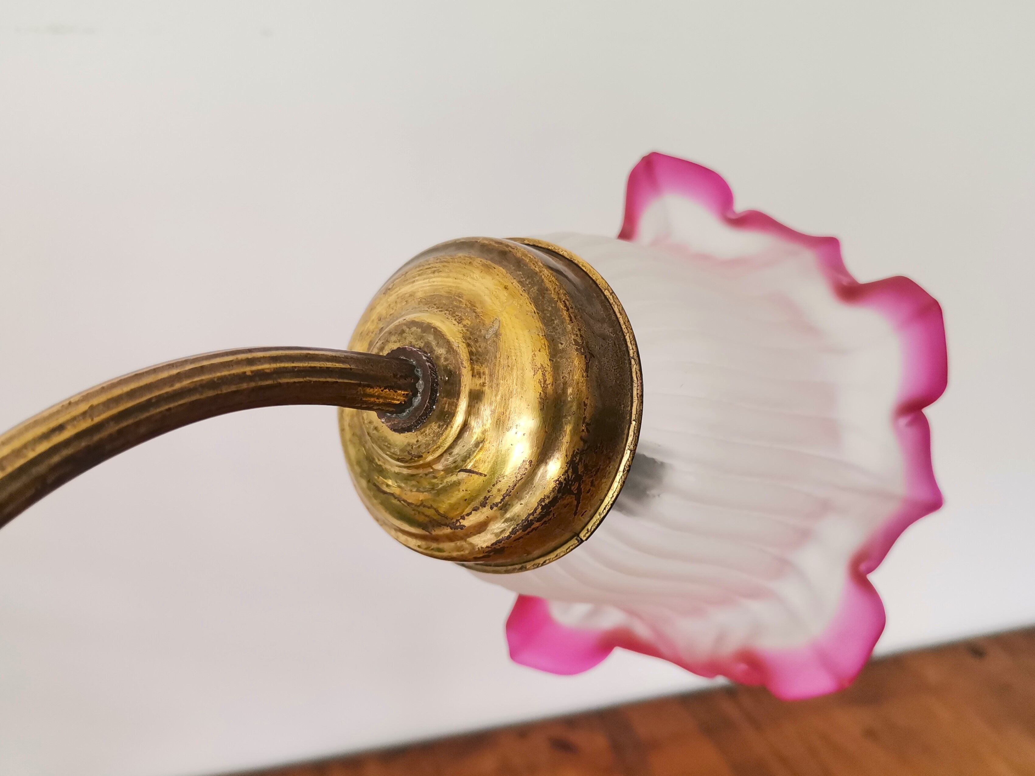 Art Nouveau 1930s brass and frosted glass table lamp