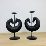 Pair of Brutalist Zoomorphic Candlesticks, Wrought Iron