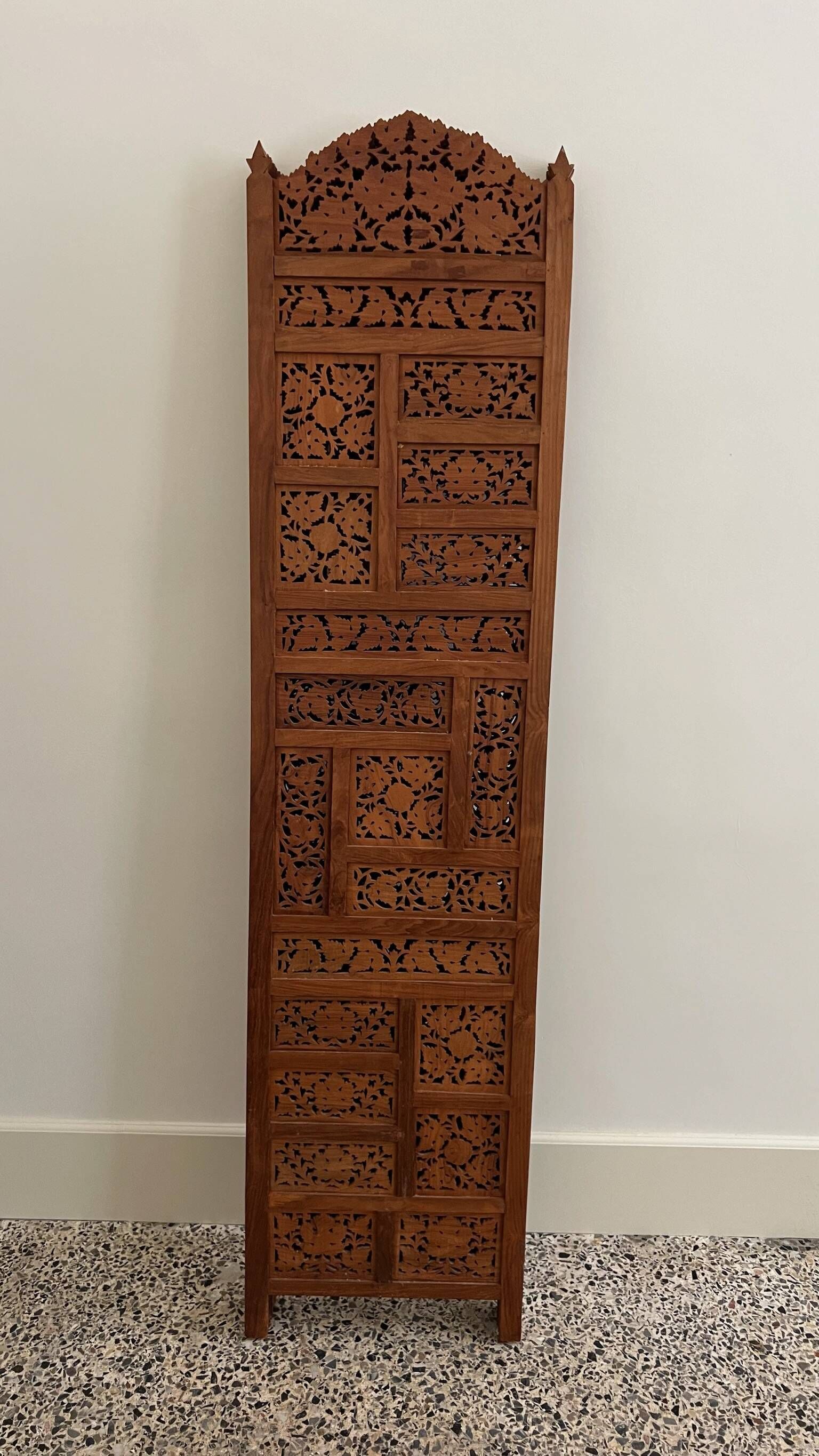 Vintage Asian carved teak screen — mid-20th century