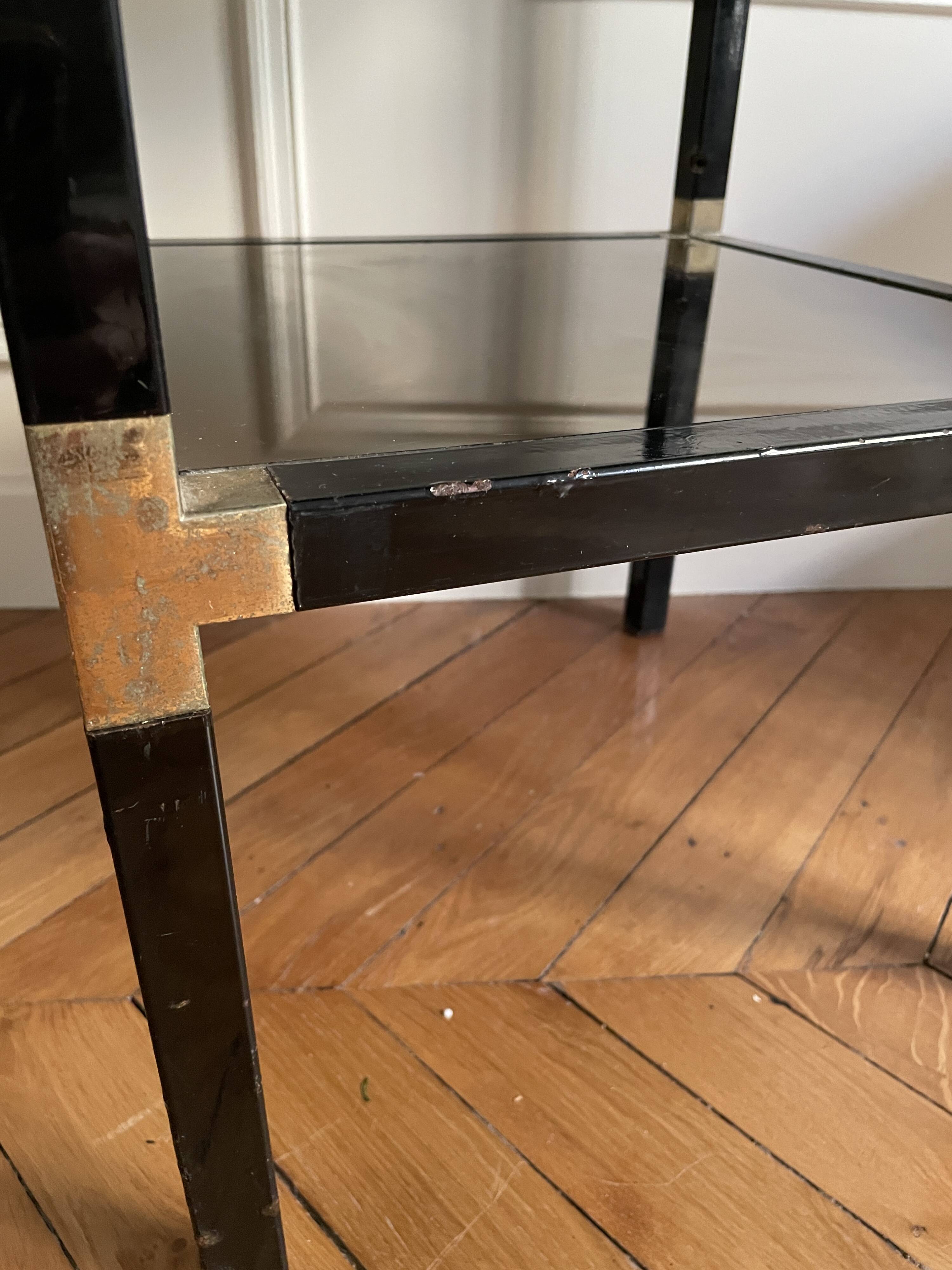 Pair of vintage metal and smoked glass side tables